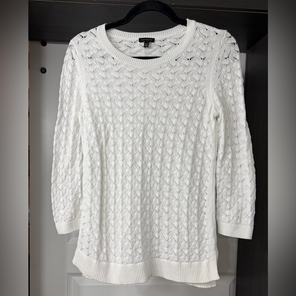 Talbots White Cable Knit Sweater women’s size XS